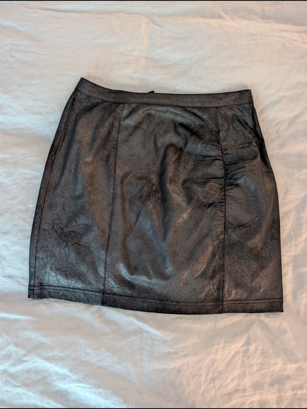 ​Free People Black Ruched Faux Suede Mini Skirt Size M